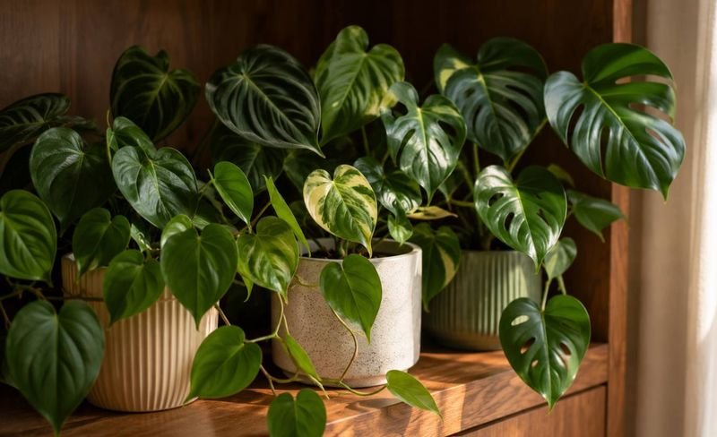 A cluster of different philodendron varieties