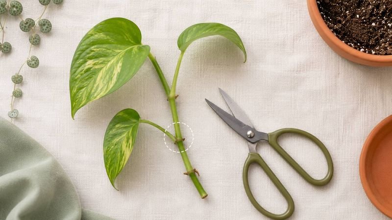 A stem cutting laid flat with the node visible